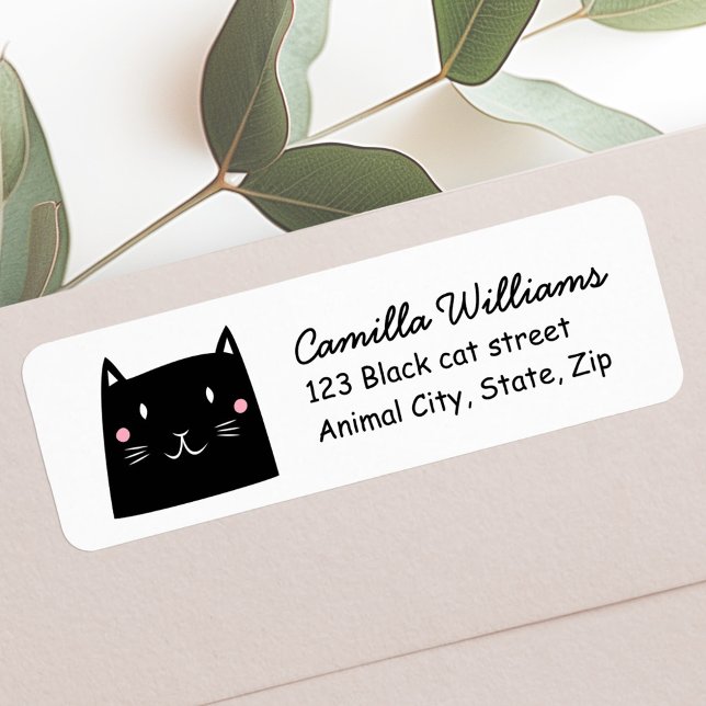 Niedliche Rücksendeadresse (Cute black cat return address label)