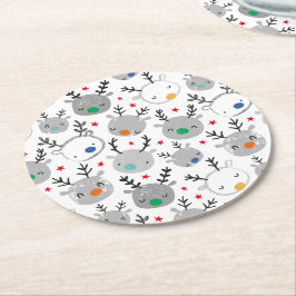 Niedliche Rudolph-Köpfe mit kleinen Sternen Runder Pappuntersetzer