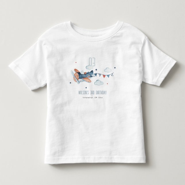 Niedliche Rust Navy Flugzeug Cloud Stars Sky Gebur Kleinkind T-shirt (Vorderseite)