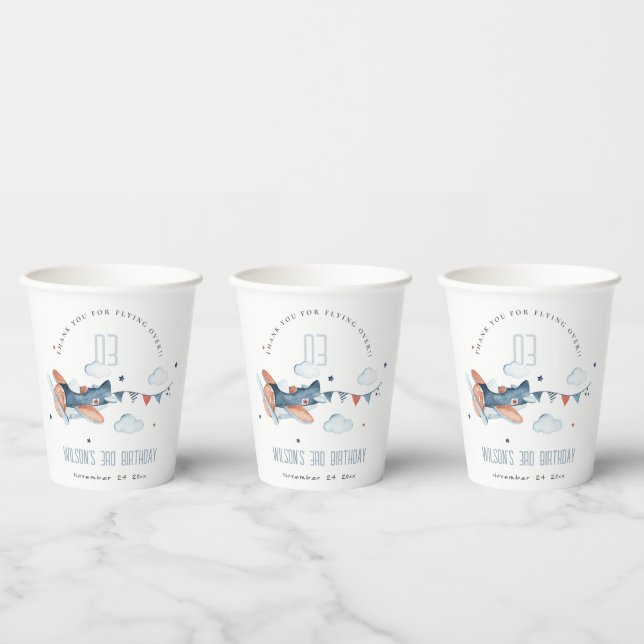Niedliche Rust Navy Flugzeug Garland Cloud Stars G Pappbecher (Multi)