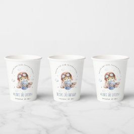 Niedliche Rust Navy Flugzeug Teddy Cloud Stars Geb Pappbecher