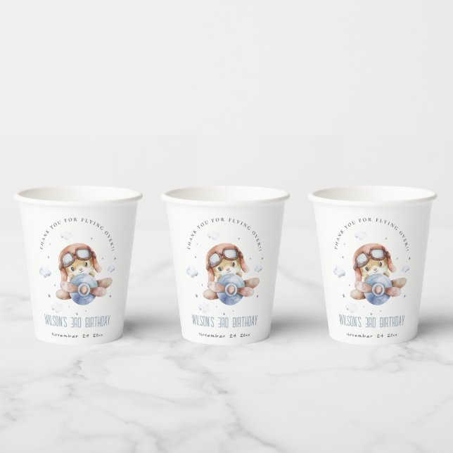 Niedliche Rust Navy Flugzeug Teddy Cloud Stars Geb Pappbecher (Multi)