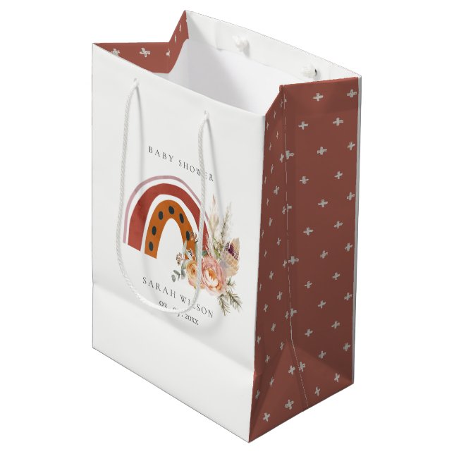 Niedliche Rust Orange Boho Bläsernieder Baby Dusch Mittlere Geschenktüte (Vorderseite Schrägansicht)