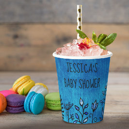 Niedliche Rustikal Blue Floral Individuelle Name B Pappbecher