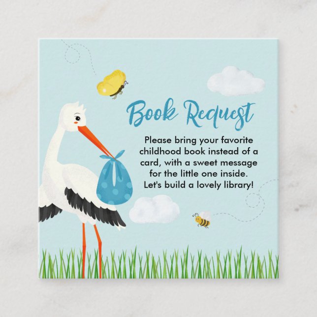 Niedliche rustikale Blue Stork Baby Dusche Begleitkarte (Vorderseite)