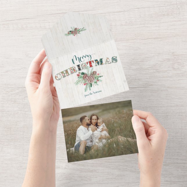 Niedliche rustikale Blütenblüte frohe Weihnachtsty All In One Einladung (Abreißen)