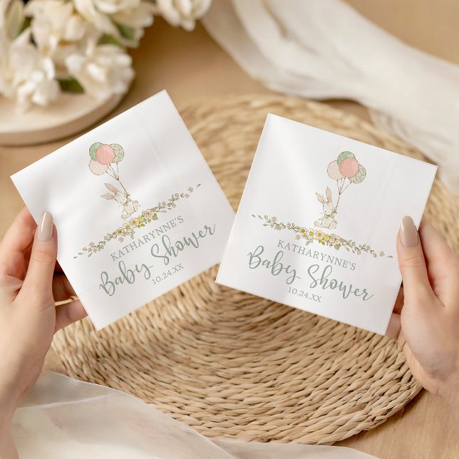 Niedliche Rustikale Blütendusche Serviette (Cute Rustic Floral Bunny Baby Shower Napkins)