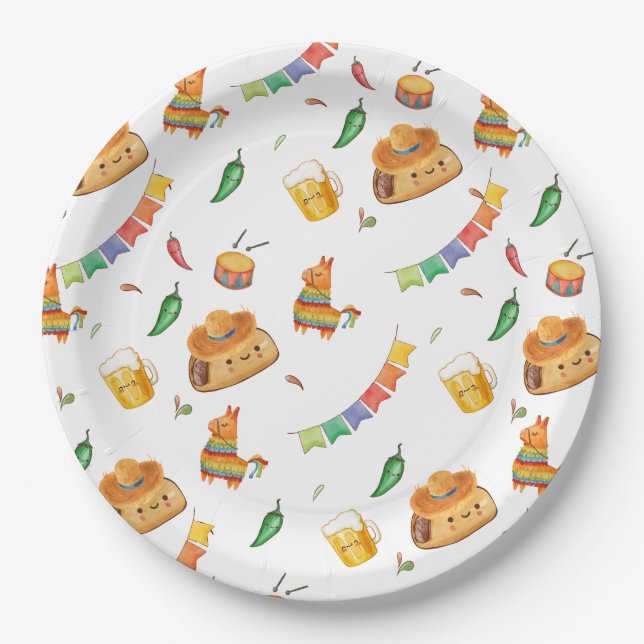 Niedliche Rustikale Fiesta Taco Bout Kinderdusche Pappteller (Vorderseite)