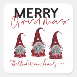 Niedliche rustikale frohe Weihnachtsfamilie Name G Quadratischer Aufkleber