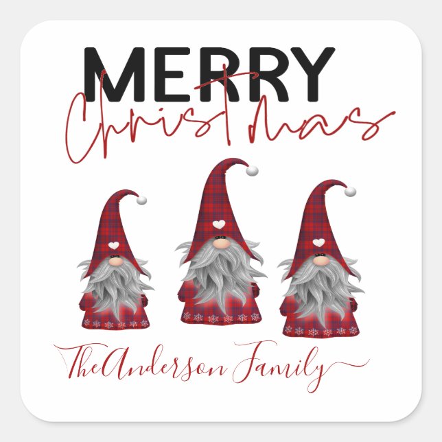 Niedliche rustikale frohe Weihnachtsfamilie Name G Quadratischer Aufkleber (Vorderseite)