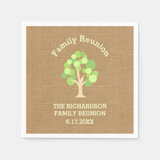 Niedliche Rustikale Green Tree and Burlap Family W Serviette (Vorderseite)
