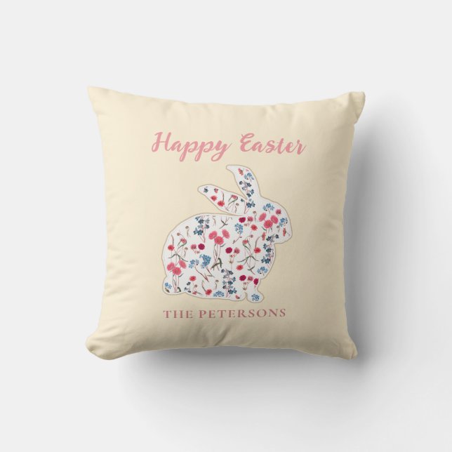 Niedliche Rustikale Happy OsterBlume Kaninchen Pin Kissen (Vorderseite)