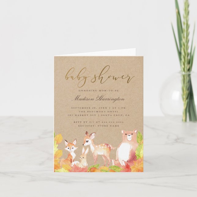 Niedliche Rustikale Kraft Woodland Animals Kinderd Einladung (Vorderseite)
