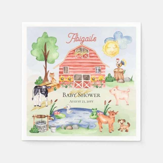 Niedliche Rustikale Landtiere Barnyard Babydusche Serviette (Vorderseite)