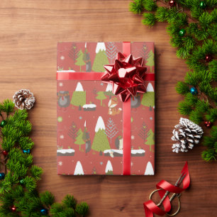Niedliche Rustikale Rotwaldtiere Kinder Weihnachte Geschenkpapier