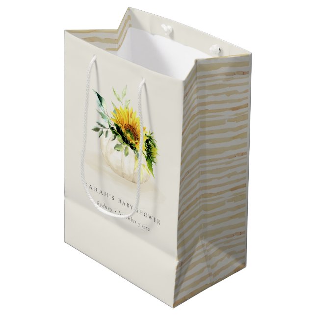 Niedliche rustikale Sonnenblumendusche Mittlere Geschenktüte (Vorderseite Schrägansicht)