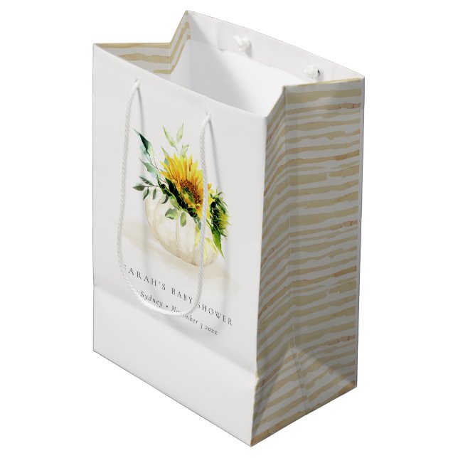 Niedliche rustikale Sonnenblumendusche Mittlere Geschenktüte (Vorderseite Schrägansicht)