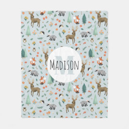 Niedliche Rustikale Waldtiere Kids Monogramm Fleecedecke