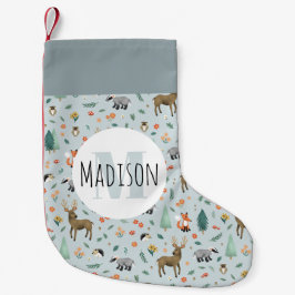 Niedliche Rustikale Waldtiere Kids Monogramm Kleiner Weihnachtsstrumpf