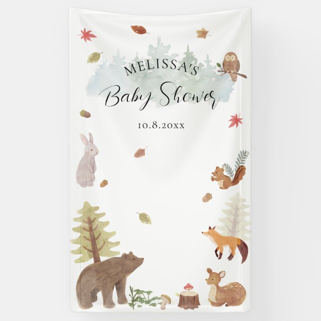 Niedliche Rustikale Waldtiere Kinderdusche Banner (Vertikal)