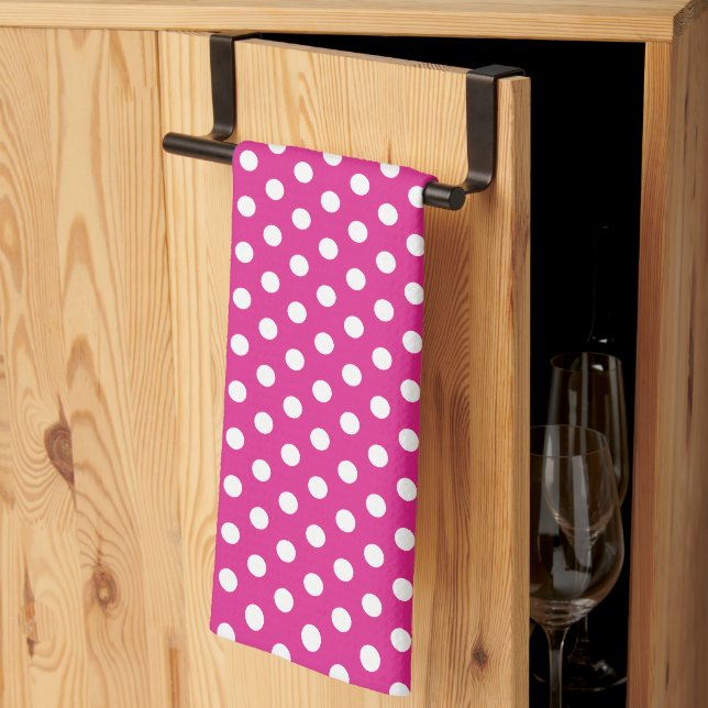 Niedliche rustikale weiße Polka Dots Rosa Retro Vi Geschirrtuch (Drittel gefaltet)