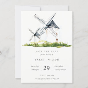 Niedliche Rustikale Windmühle Thema Save the Date  Dankeskarte