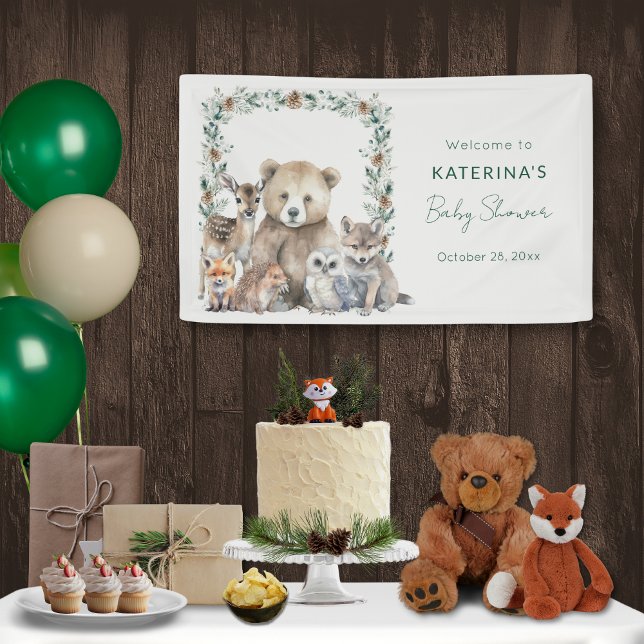 Niedliche rustikale Woodland Animals Kinderdusche Banner (This 3x5 foot banner is perfect for a rustic, woodland baby shower)
