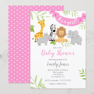 Niedliche Safari Animals Baby Dusche Mädchen Einla Einladung