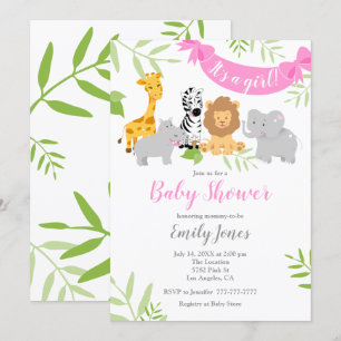 Niedliche Safari Animals Baby Dusche Mädchen Einla Einladung