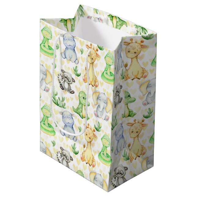 Niedliche Safari Animals Geschenktasche Mittlere Geschenktüte (Vorderseite Schrägansicht)