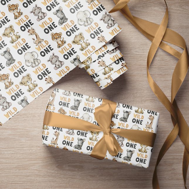 Niedliche Safari Animals Wild One Geschenkpapier (Von Creator hochgeladen)