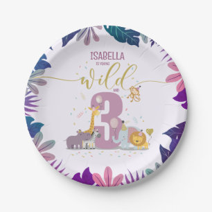 Niedliche Safari Animals Young Wild & 3 Girl Gebur Pappteller