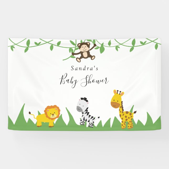 Niedliche Safari Baby Dusche Hintergrund Jungle An Banner (Horizontal)
