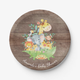 Niedliche Safari-Dschungel-Baby-Dusche 7" Platte Pappteller