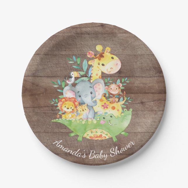 Niedliche Safari-Dschungel-Baby-Dusche 7" Platte Pappteller (Vorderseite)
