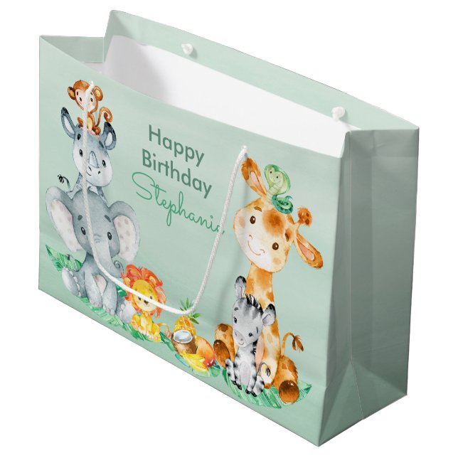 Niedliche Safari-Dschungeltiere Große Geschenktüte (Vorderseite Schrägansicht)