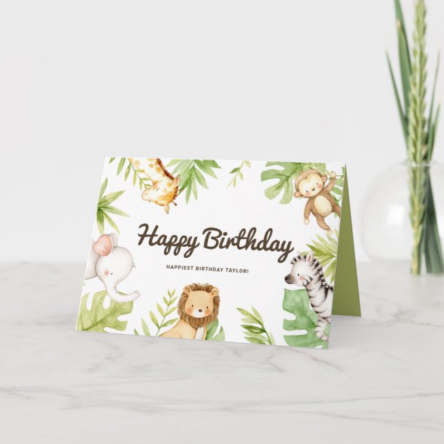 Niedliche Safari Freunde Tropischer Geburtstag Karte (Vorderseite)