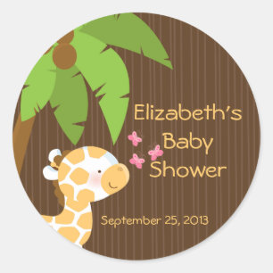 Niedliche Safari Giraffe Neutral Baby Shower Stick Runder Aufkleber