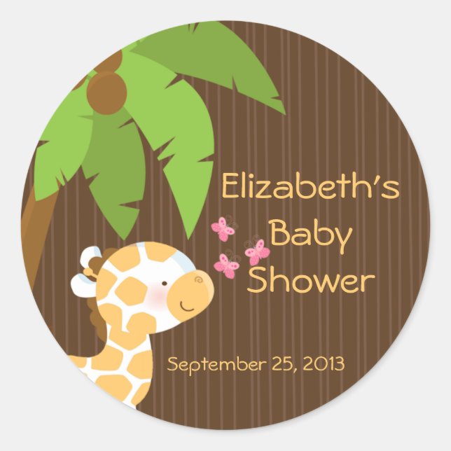 Niedliche Safari Giraffe Neutral Baby Shower Stick Runder Aufkleber (Vorderseite)