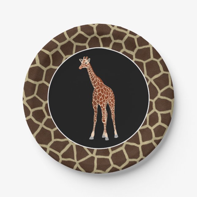 Niedliche Safari-Giraffen-wildes Tier Themed Pappteller (Vorderseite)