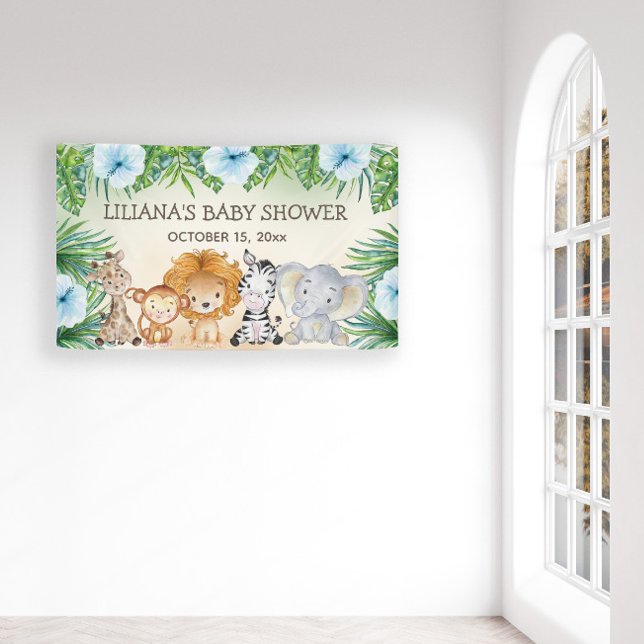 Niedliche Safari Jungle Animals Kinderdusche Banner (Jungle safari baby shower banner)