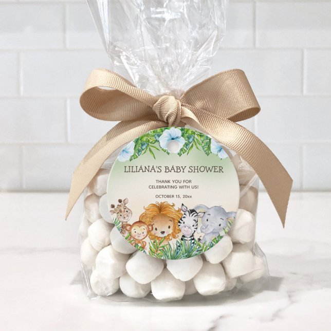 Niedliche Safari Jungle Animals Kinderdusche Geschenkanhänger (Jungle safari baby boy baby shower favor tags)