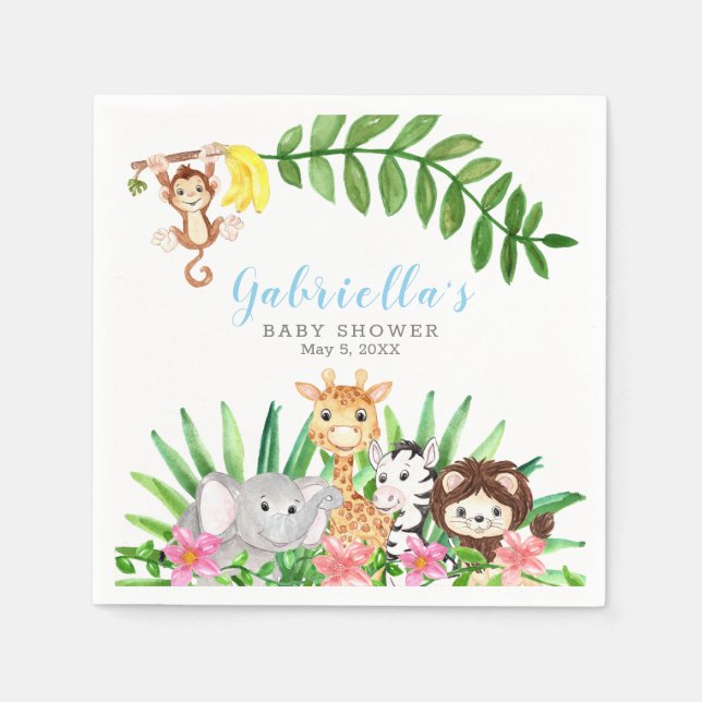 Niedliche Safari-Tiere | Blue Baby Boy Dusche Serviette (Vorderseite)