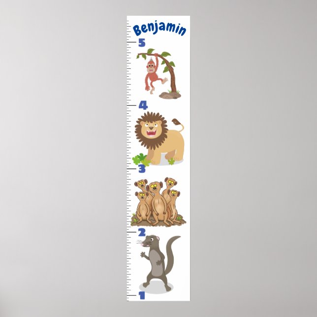 Niedliche Safari-Tiere Cartoon-Wachstumstabelle Poster (Vorne)