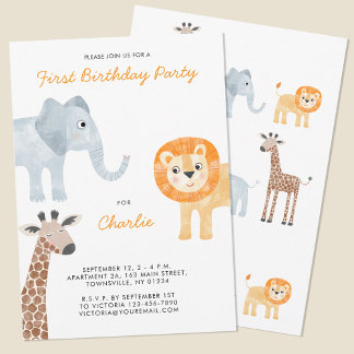 Niedliche Safari-Tiere Erstes Party zum 1. Geburts Einladung