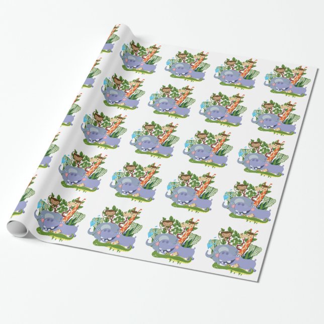 Niedliche Safari-Tiere Geschenkpapier (Ungerollt)