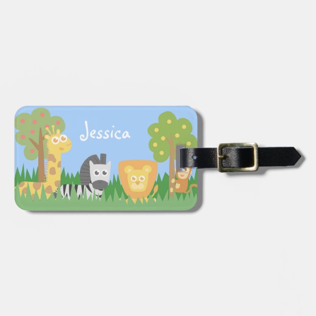 Niedliche Safari-Tiere Kinder farbig Personalisier Gepäckanhänger (Vorderseite horizontal)