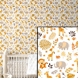 Niedliche Safari Tiere Orange Brown Elephant Giraf Tapete