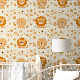 Niedliche Safari Tiere Orange Brown Lions on Creme Tapete