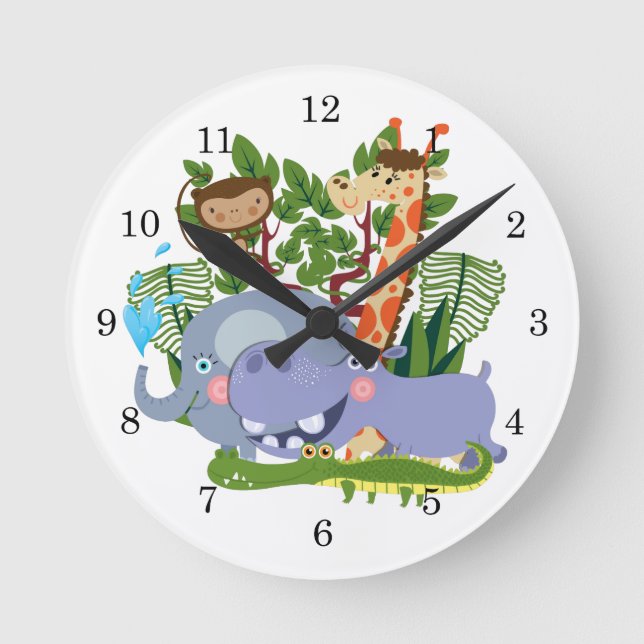 Niedliche Safari-Tiere Runde Wanduhr (Vorderseite)